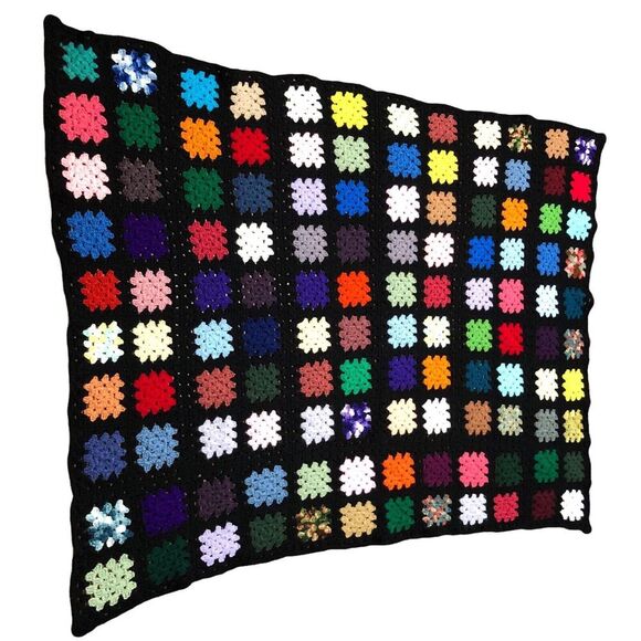 Vtg Granny Square Afghan Crochet Blanket Roseanne 61”x48” Small Big Bang Theory - Picture 2 of 6